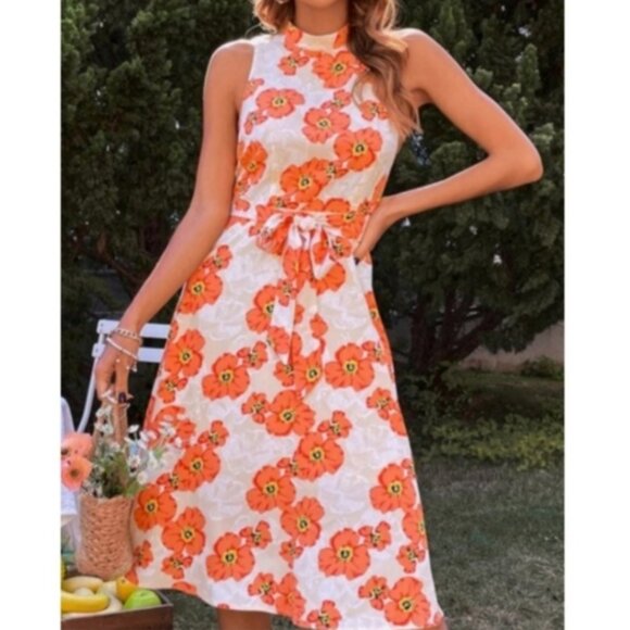 NWOT XS/S Shein Orange Floral Midi - Picture 10 of 10